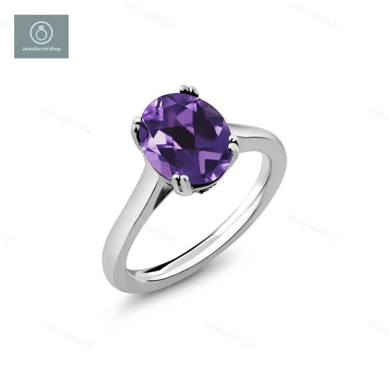 Natürlicher Amethyst Ring, Silber Ring Für Frauen, Lila Stein 14K Gold Sterling von Jewelovershop