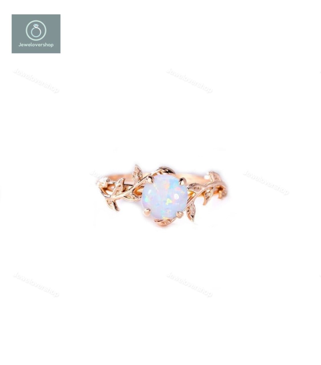 Natürlicher Opal Verlobungsring, Blattblumen Ring, Rose Vergoldeter Art Deco Zierliche Jahrestag Geschenk Ringe Für Frauen von Jewelovershop