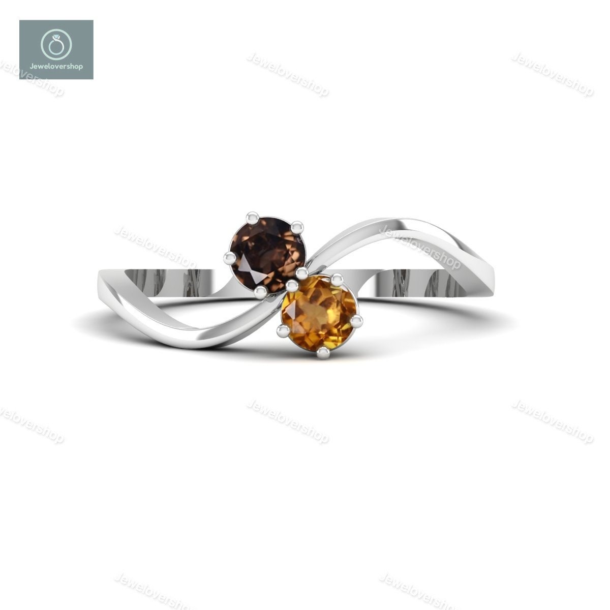 Natürlicher Rauchquarz Ring Citrin Edelstein Rundschliff Unikat Verlobungsring Sterling Silber November Geburtsstein Gold Ehering von Jewelovershop