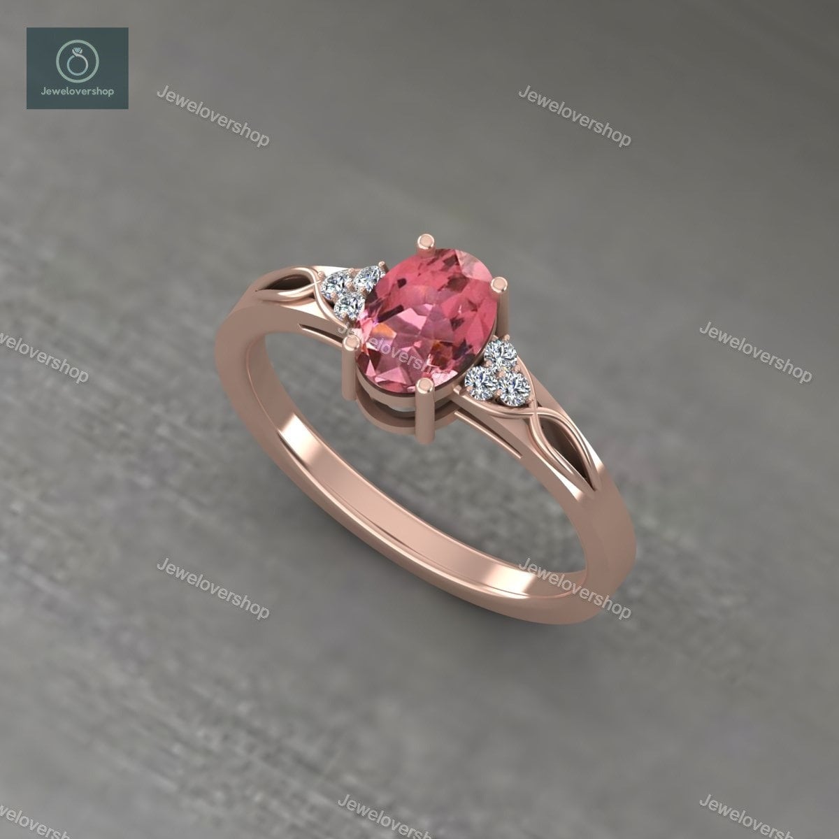 Natürlicher Rosa Turmalin Verlobungsring 14K Sterling Silber Roségold Rundschliff Cz Diamant Antik Art Deco Frauen Versprechen Jahrestag Geschenk von Jewelovershop