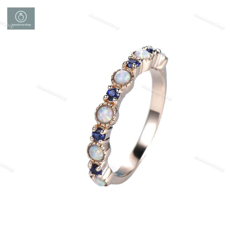 Opal Ehering Saphir Hochzeitsband Halbe Ewigkeit Passendes Band Rose Vergoldet Sterling Silber 10K 14K Rosegold Jubiläum Ring von Jewelovershop