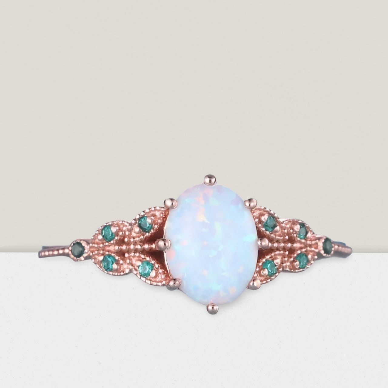 Opal Verlobungsring Natur Oval Shaped Ring Rosegold Rund Smaragd Cluster Ehering Unikat Brautring Jahrestag Versprechen von Jewelovershop