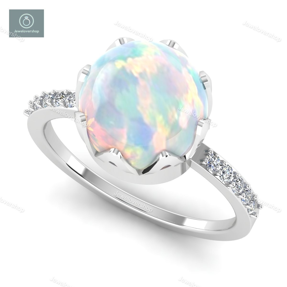 Rosegold Weiß Feuer Opal Ring 14K Sterling Silber Frauen Verlobungsring Hochzeitsband Oktober Geburtsstein Für Statement Braut Set von Jewelovershop