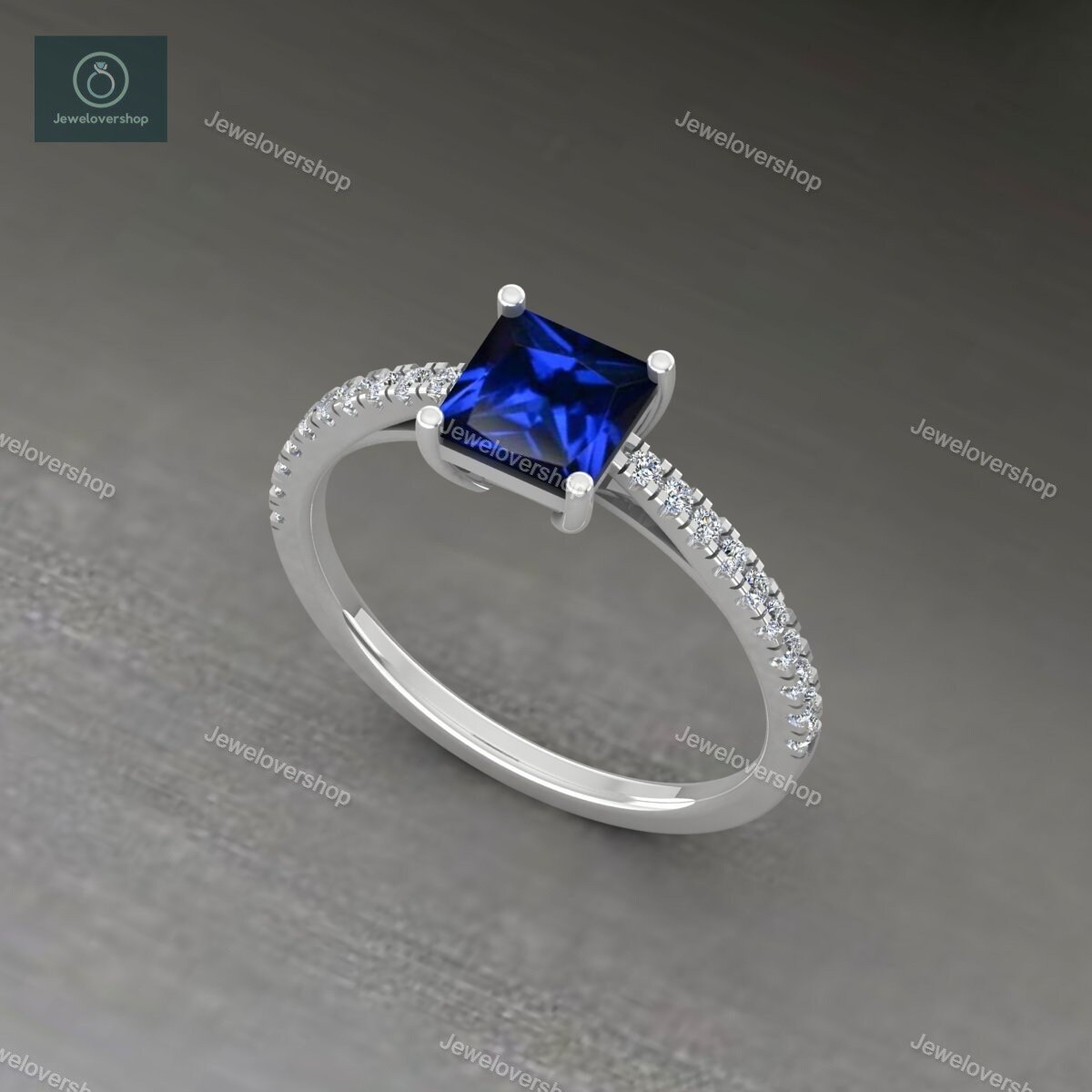 Saphir Diamant Ring, Silber Echter Unikat Stapel Saphir Massiver Gold Blauer Prinzessin Ring von Jewelovershop