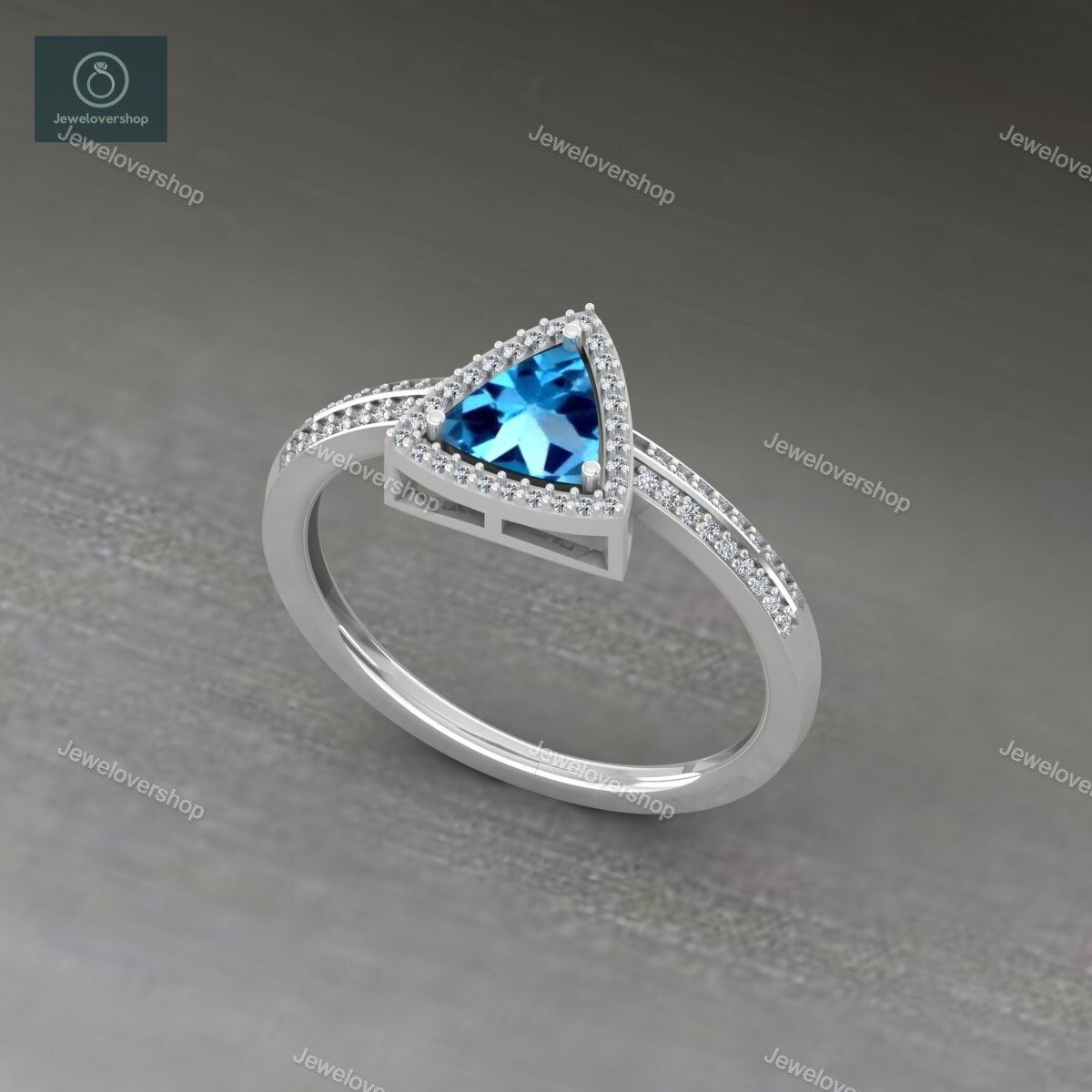 Swiss Blue Topaz Ring Gold, Dezember Geburtsstein Ring, Silber Solitär Stapelbarer Stein Gold Trillion Cut von Jewelovershop