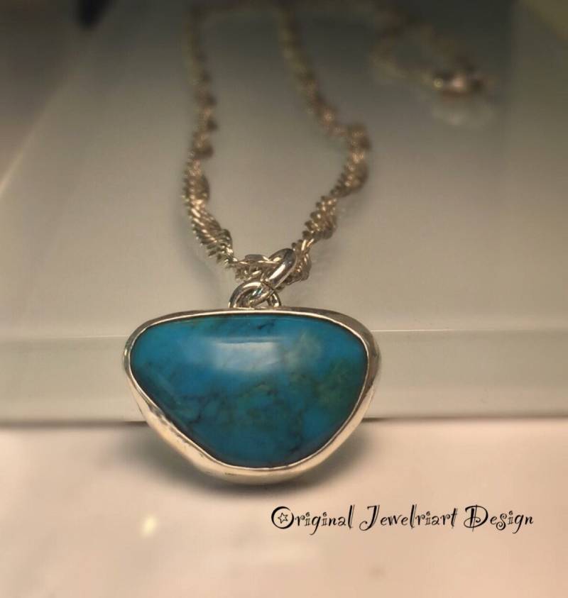 Echte Türkis Halskette/Handgemachte Halskette./Handgemachte Und Sterling Silber Kette von Jewelriart