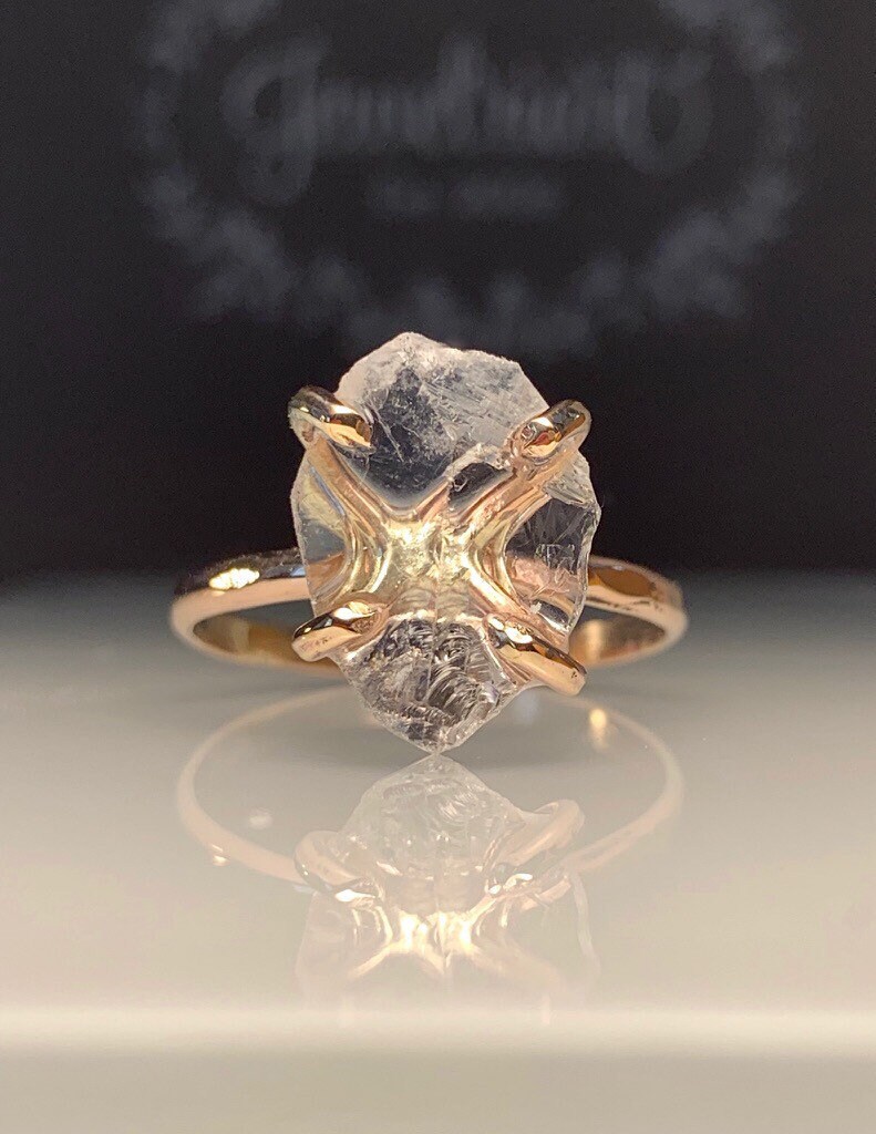 Großer Roher Roségold Herkimer Diamant Ring/Herrlicher Rauer Ungeschliffener Moderner Verlobungsring Kostenloser Us-Versand von Jewelriart