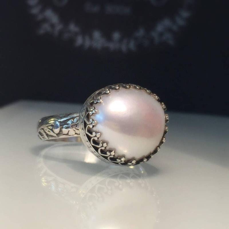 Perlenring/Große Perlenring/Artisan Perlenring/Perle Silber Kronenring./Naturperlenring/Juni Geburtsstein/Kostenloses Us-Schiff von Jewelriart