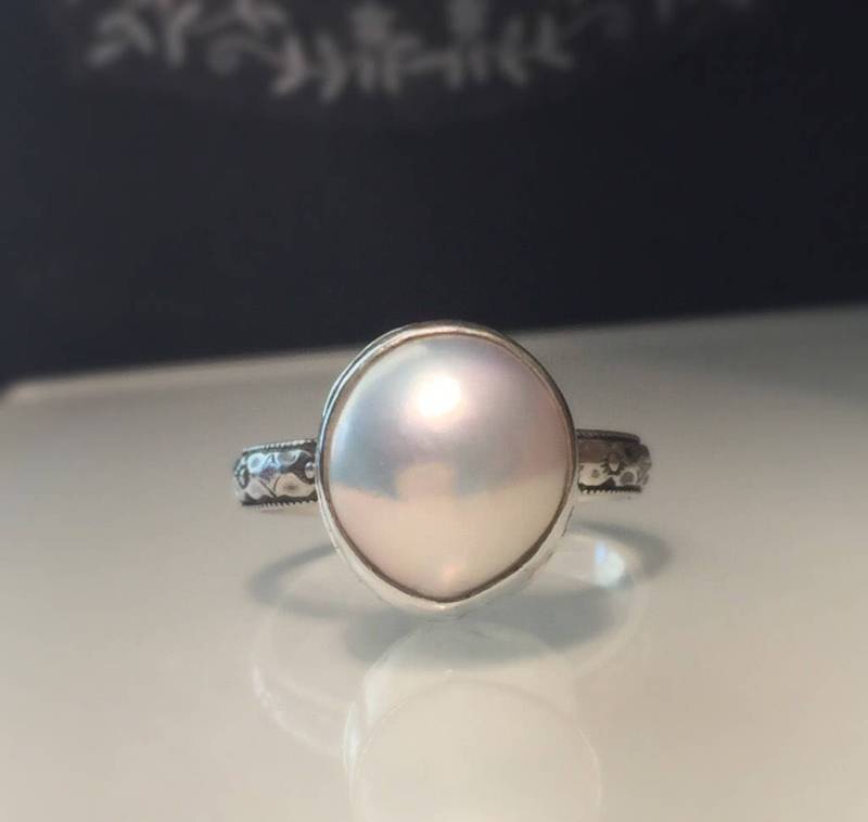 Perlenring/Handgefertigter Perlenring/Natürliche Perle Sterlingsilber Ring/Solitare Perlenring /Versprechensring/Kostenloser Versand in Den Usa von Jewelriart