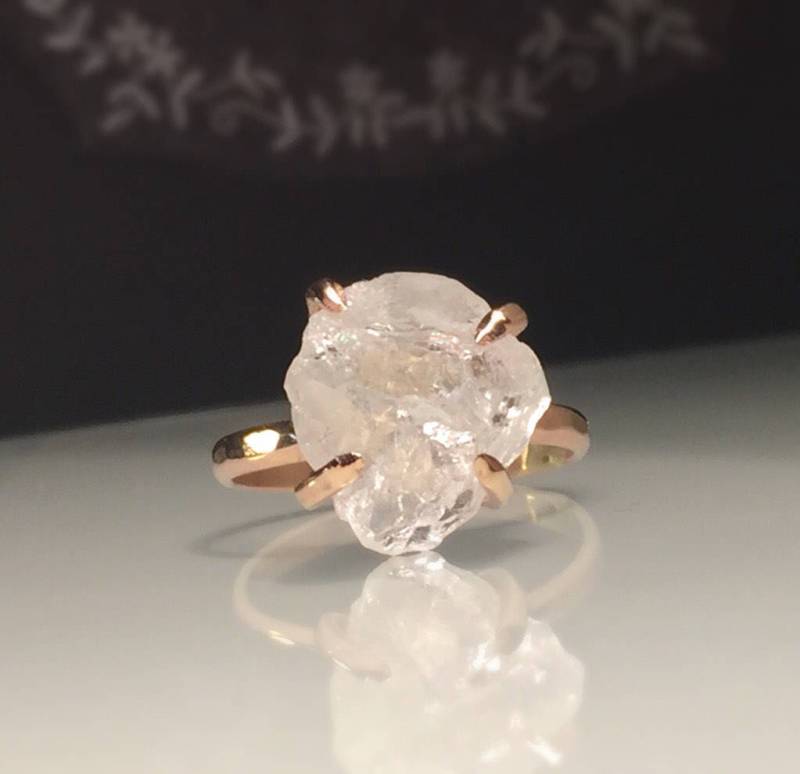 Roher Rosegold Herkimer Diamant Ring/Wunderschöner Ungeschliffener Einzigartiger Heilsteinring Kostenloser Us-Versand von Jewelriart