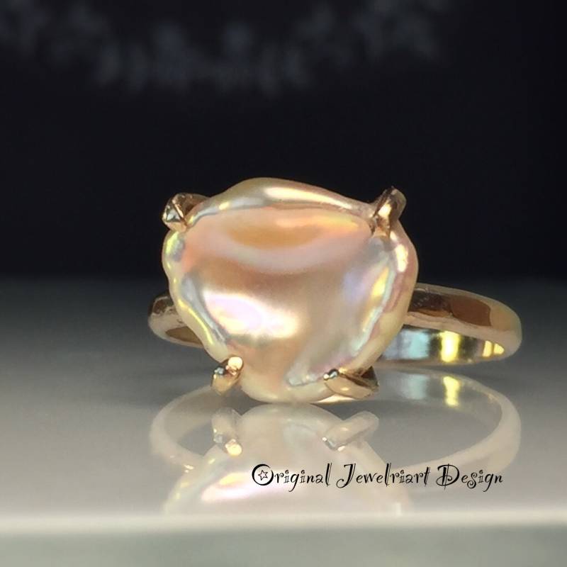 Rosegold Perlenring/Blush Gold Perlenring/Keshi Perlenring/Einzelstück Ring/Barocker Perlenring/Juni's Geburtsstein/Kostenloses Us-Schiff von Jewelriart
