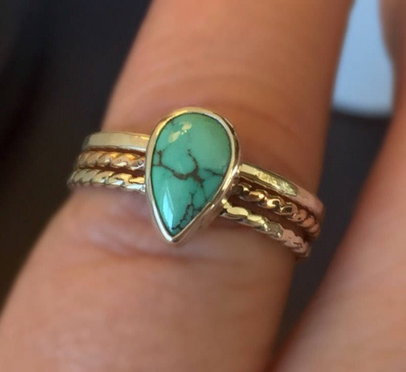 Türkis Ring Set Goldfill & Silber Ringe Zum Stapeln von Jewelriart