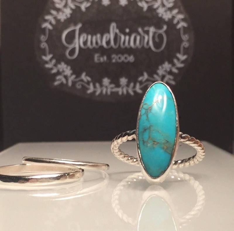 Türkis Ring./Natürliche Silber Ring/Türkis Lange Oval Statement Ring/Freundin Geschenk./Kostenloser Versand in Die Usa von Jewelriart