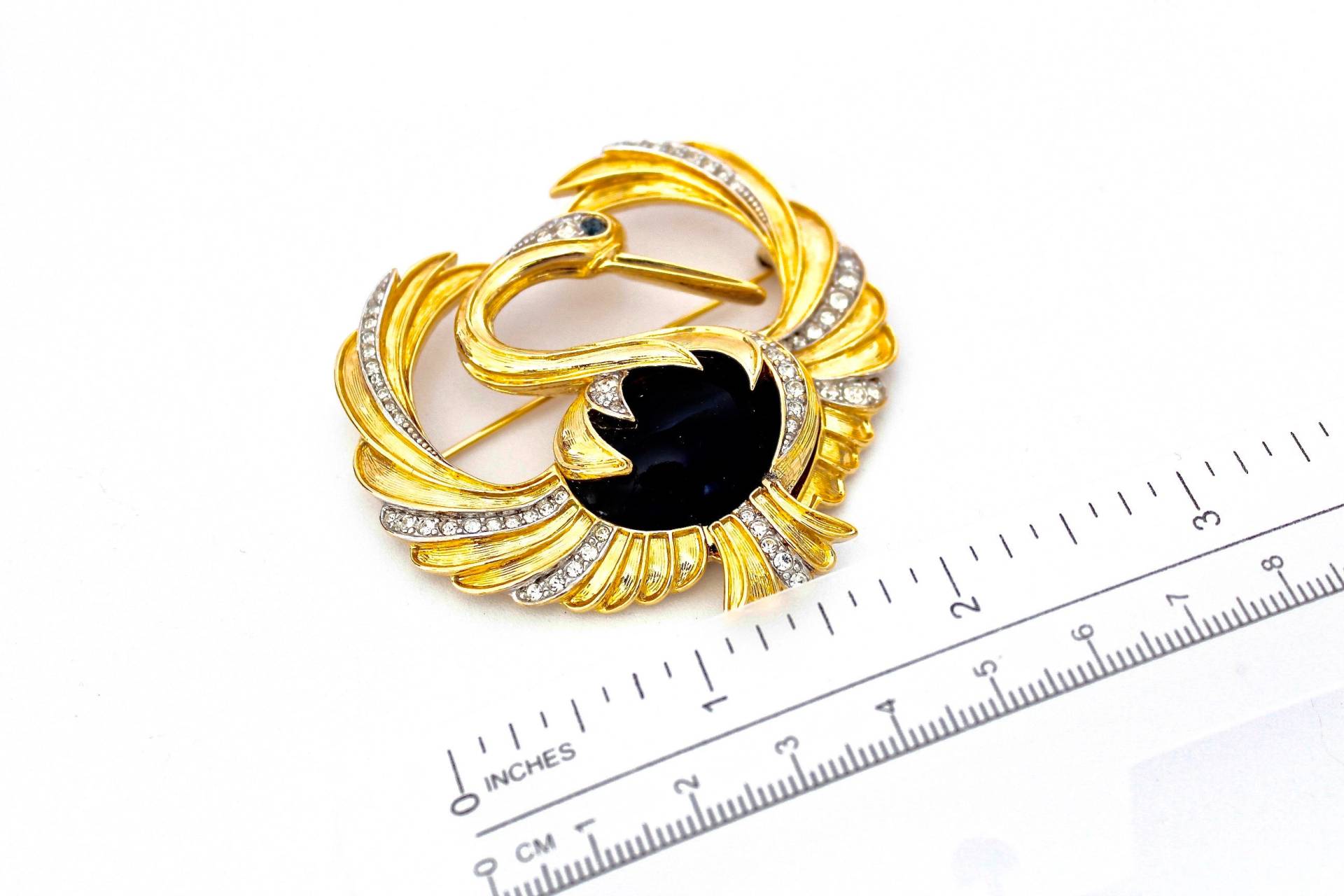 D'orlan Kranich Brosche Vintage Jugendstil Goldfarbener Vogel Mit Straßsteinen von Jewelrin