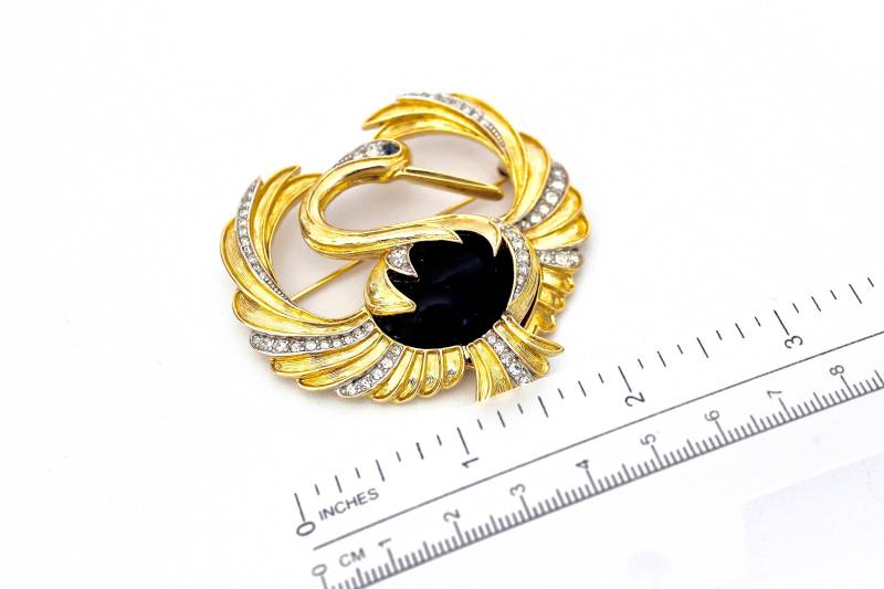 D'orlan Kranich Brosche Vintage Jugendstil Goldfarbener Vogel Mit Straßsteinen von Jewelrin