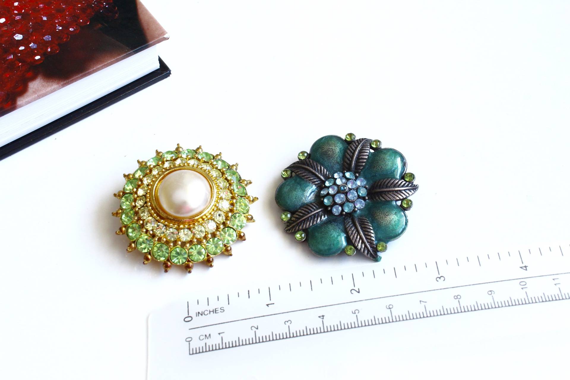Lot Von 2 Vintage Unsignierte Blume/Florale Grüne Broschen Sammlungslos Sammlung Stück Schmuck #2399 von Jewelrin