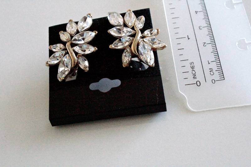 Trifari Kunio Matsumoto Strass Ohrringe Clip Auf Hochzeitsschmuck #1726 von Jewelrin