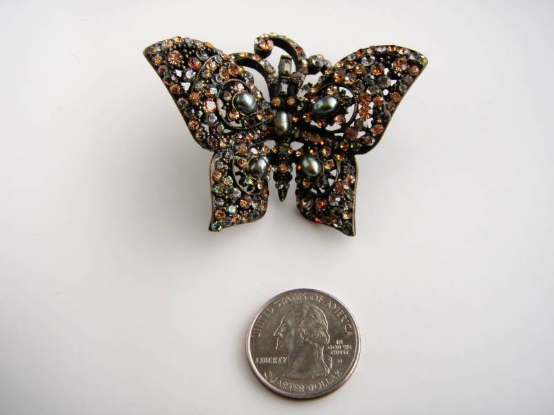 Barrera Bronze Ton Schmetterling Brosche Strass & Faux Perlen von Jewelrin