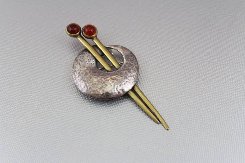 sterling Silber Art Deco Brosche Mit Karneol Cabochons #2393 von Jewelrin