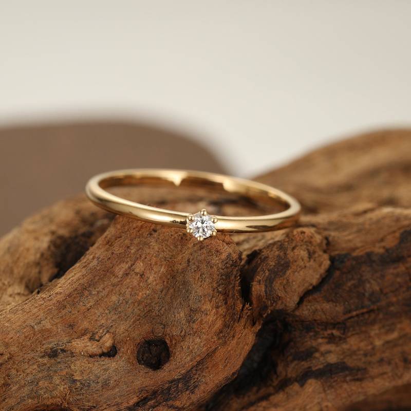 Diamant Verlobungsring Gelbgold Einfache Minimalist Dünne Zierliche Ehering Passende Band Braut Versprechen Jahrestag Geschenk von JewelringDesign