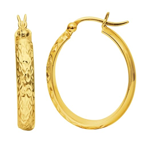 14 K Gelb Gold Gehämmert Poliert Oval Hoop Ohrringe von Jewelry Affairs