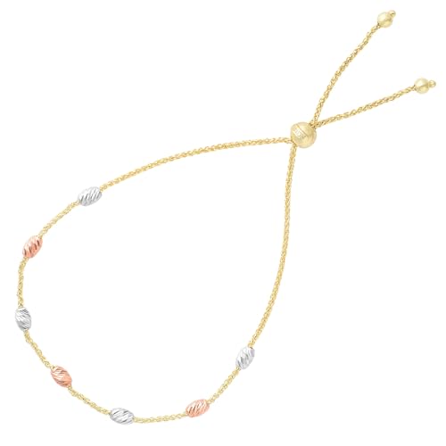 Diamantschliff Multi Farbe Oval Bead Station Bolo Freundschaft Armband in 14 K Gold, 23,5 cm von Jewelry Affairs