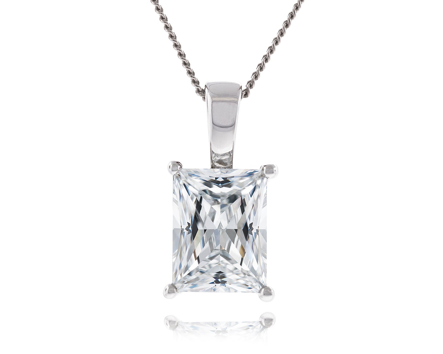 925 Silber Rechteck Princess Baguette Cut 8x6mm - 8, 5x6, 5mm Crystal White Cz Anhänger Mit 18 "Durchmesser. Panzerkette Halskette Rhodium Plated 925 Silber Rechteck Princess Baguette Cut 8x6mm - 8, 5x6, 5mm Crystal White Cz Anhänger Mit 18 "Durchmesser. Panzerkette Halskette Rhodium Plated von JewelryAcacia