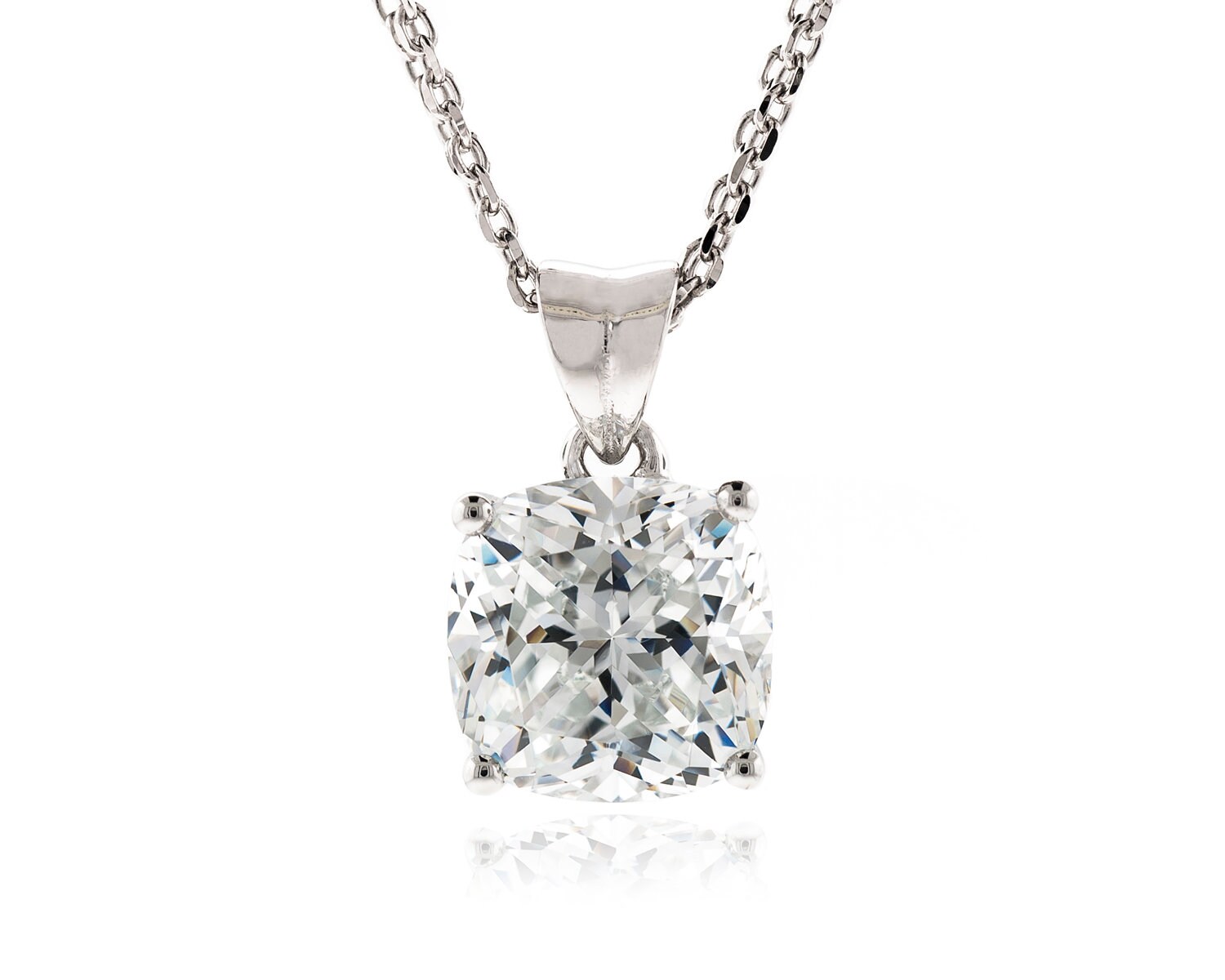 925 Silber Top Grade Dia. Geschnitten Kissen 8.5x8.5 - 9x9mm Simulierte Diamant Cz Anhänger Mit 18" Double Row Dia.cut Kette Halskette Rhodium 925 Silber Top Grade Dia. Geschnitten Kissen 8.5x8.5 - 9x9mm Simulierte Diamant Cz Anhänger Mit 18" Double Row Dia.cut Kette Halskette Rhodium von JewelryAcacia