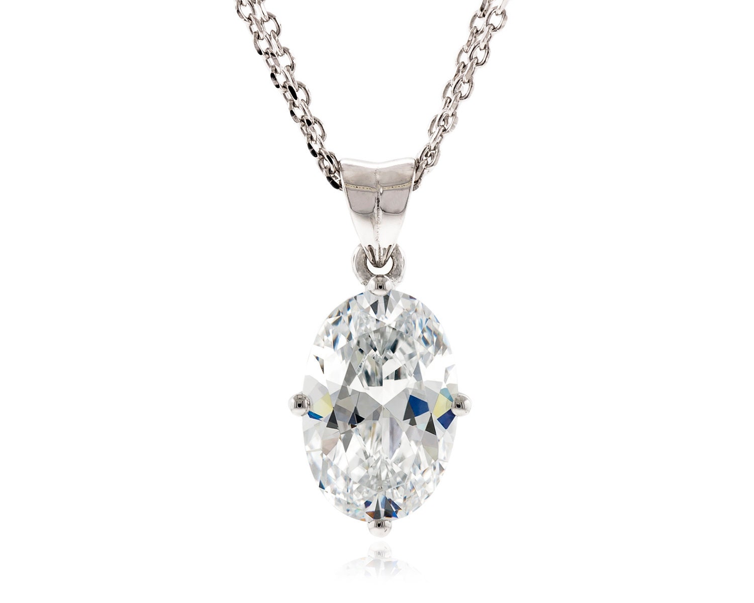 925 Silber Top Grade Dia. Geschnitten Oval 10x8mm - 12x8mm Simuliertdiamant Cz Anhänger Mit 18" Doppel Reihe Diamant Geschnitten Kette Halskette 925 Silber Top Grade Dia. Geschnitten Oval 10x8mm - 12x8mm Simuliertdiamant Cz Anhänger Mit 18" Doppel Reihe Diamant Geschnitten Kette Halskette von JewelryAcacia