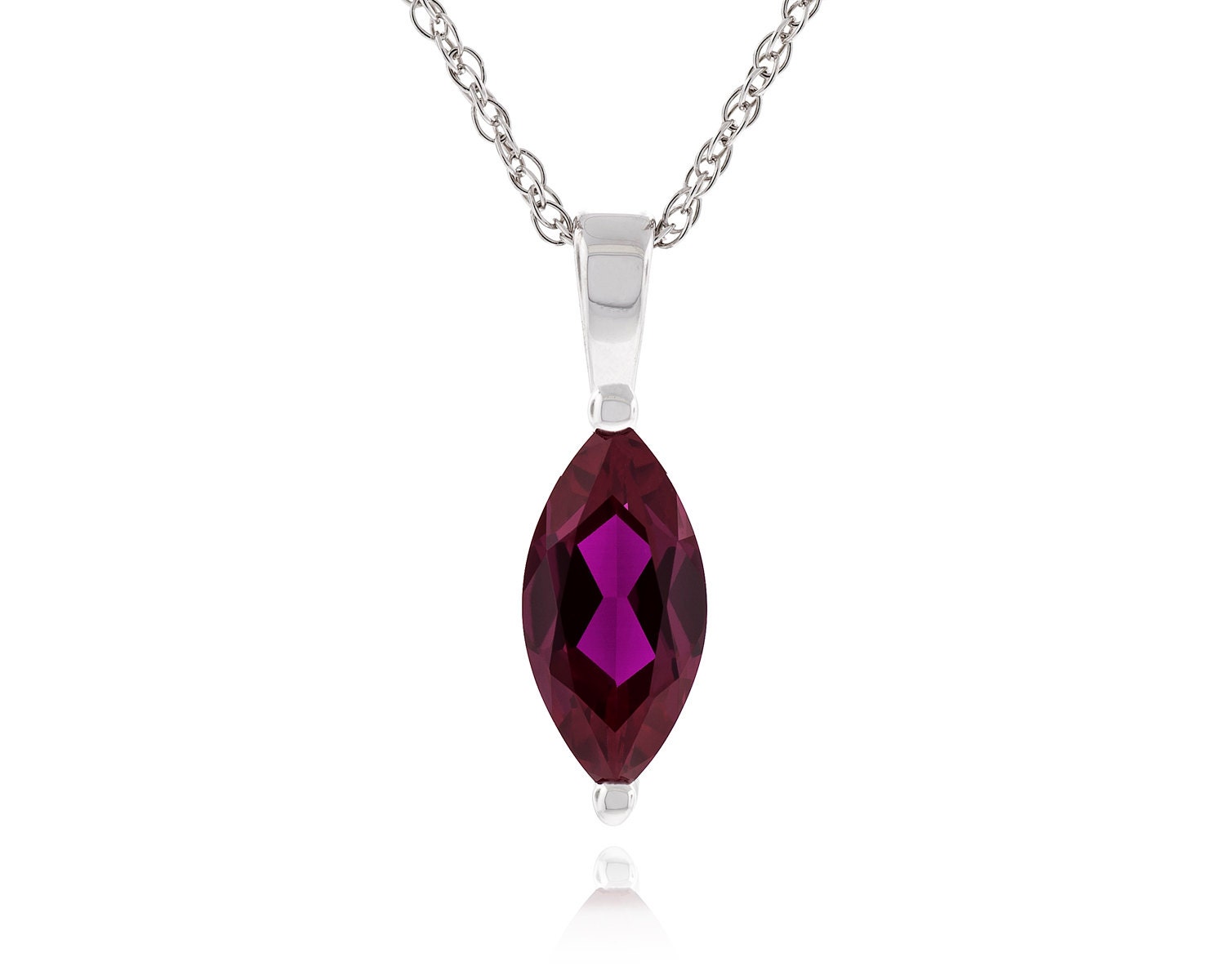 925 Sterling Silber 2, 00 Karat | Ctw Marquise Form Edelsteine Geschnitten 12x6mm Erstellt Rubin Anhänger Mit 18" Seil Kette Halskette Rhodium 925 Sterling Silber 2, 00 Karat | Ctw Marquise Form Edelsteine Geschnitten 12x6mm Erstellt Rubin Anhänger Mit 18" Seil Kette Halskette Rhodium von JewelryAcacia