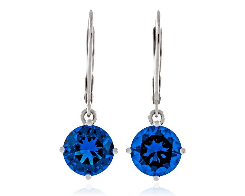 Diamant-Cut Runde 7, 5 Mm Simuliert Schweizer-Blau Topas Cz 925 Sterling Silber Leverback Baumwinkel Ohrringe Rhodium Vergoldet von JewelryAcacia