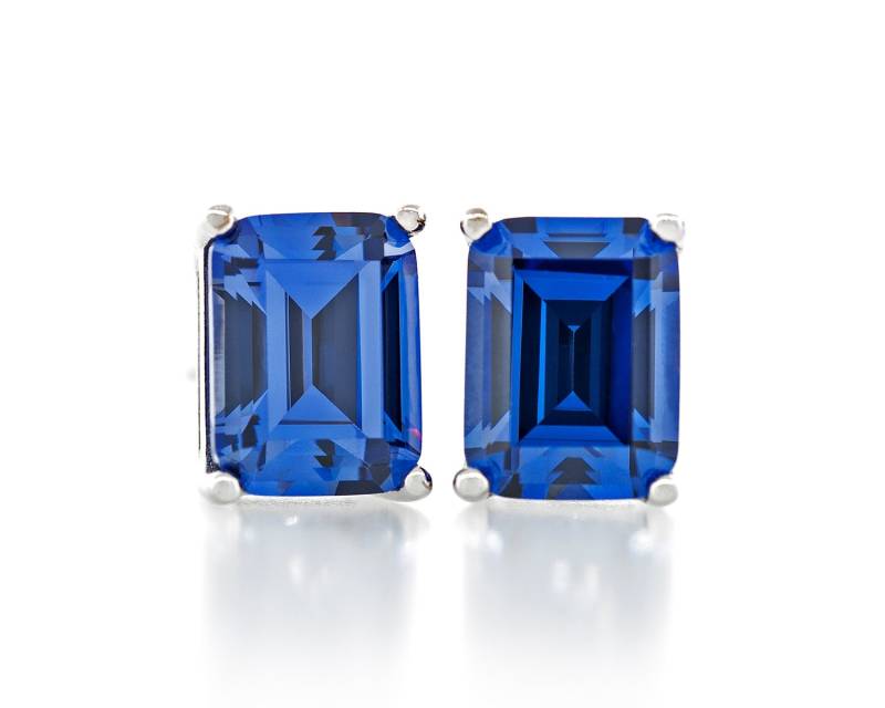 Octagon Form Diamant Geschnitten Tanzanit Farbe 7 X 5 - 8X6mm Cz 925 Sterling Silber Schwere Montage Ohrstecker Rhodium Vergoldet von JewelryAcacia