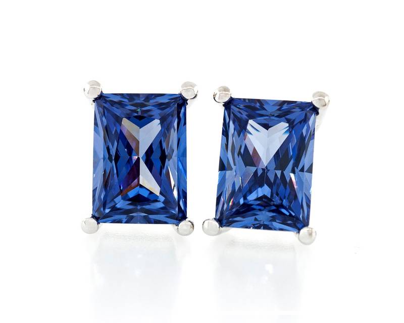 Rechteck Form Prinzessin Baguette Diamant Geschnitten Tanzanit Farbe 7 X 5 - 7, 5 Mm Cz 925 Sterling Silber Schwere Montage Ohrstecker von JewelryAcacia