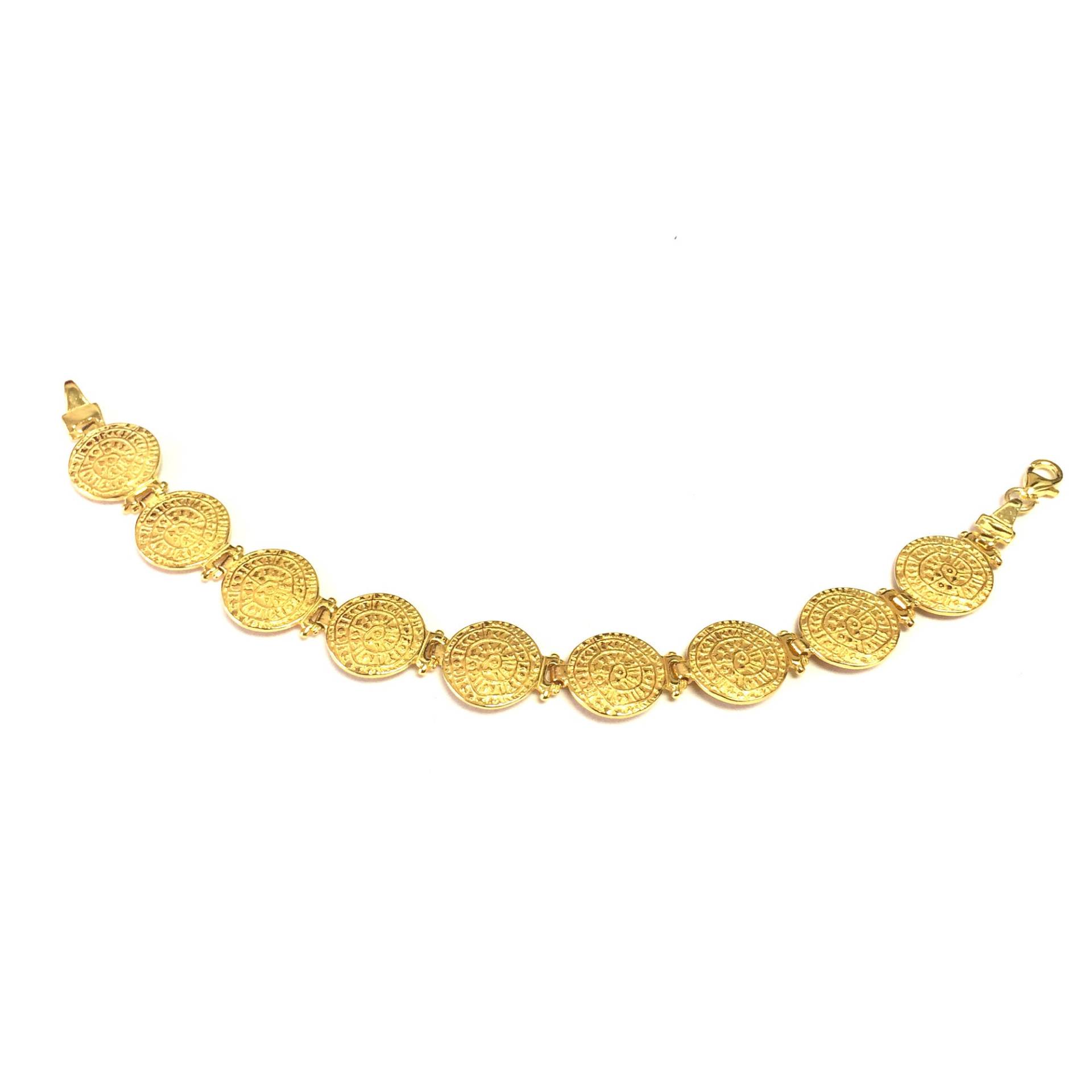 sterling Silber 18K Gold Overlay Phaistos Disc Link Armband, 7 " sterling Silber 18K Gold Overlay Phaistos Disc Link Armband, 7 " von JewelryAffairs