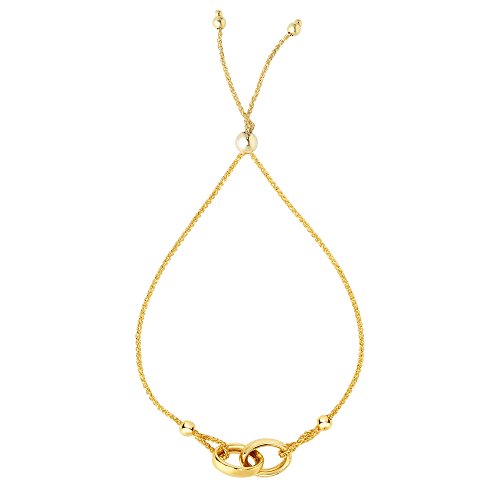 verriegelt Doppelter Ring Element Bolo Freundschaft Armband in 14 K Gelb Gold, 23,5 cm von Jewelry Affairs
