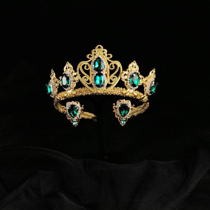 Gold Smaragd Krone Ohrringe Schmuckset Brauch Gold Smaragd Krone Ohrringe Schmuckset Brauch von JewelryAjoureFlowers