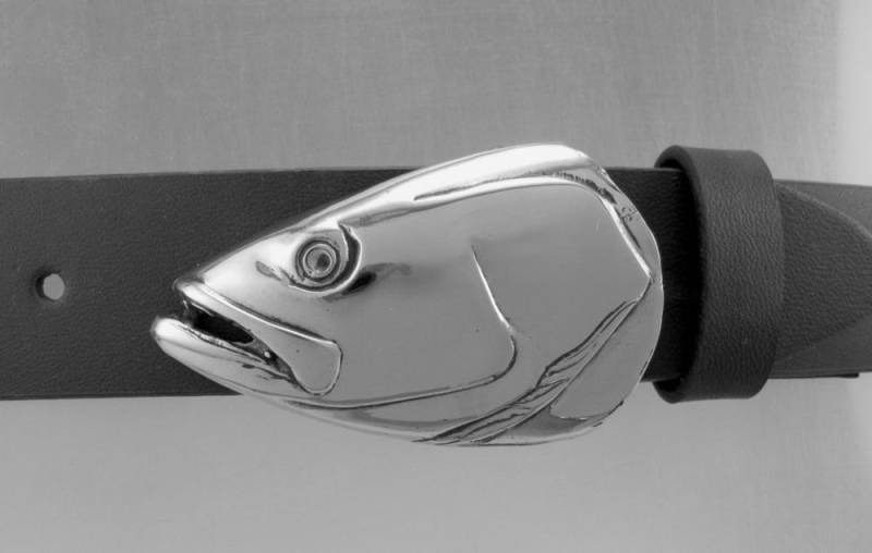 Meerforelle Fisch 3, 25 cm Gürtelschnalle in Sterling Silber Massiv Handgemacht Handgefertigt Von Peter Senesac von JewelryArtStudio