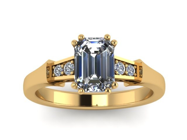 1.00 Ctw Smaragdschliff Labor Gewachsen Diamant Mitte, Verlobungsring, 14K Gelbgold Ehering, Funkelnder Verlobungsring Einzigartiger Ring-V1147 von JewelryArtworkByVick