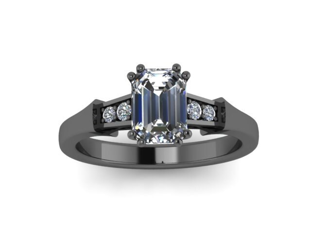 1.00 Ctw Smaragdschliff Labor Gewachsen Diamant Mitte, Verlobungsring, 14K Schwarzgold Ehering, Funkelnde Verlobungsring Einzigartige Ring-V1147 von JewelryArtworkByVick