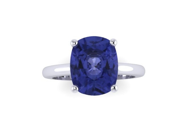 10x8mm Kissen Schliff Blau Saphir Solitär Verlobungsring 14K Weißgold Ehering Marraige Feinschmuck Elegant Edelstein -V1131 von JewelryArtworkByVick