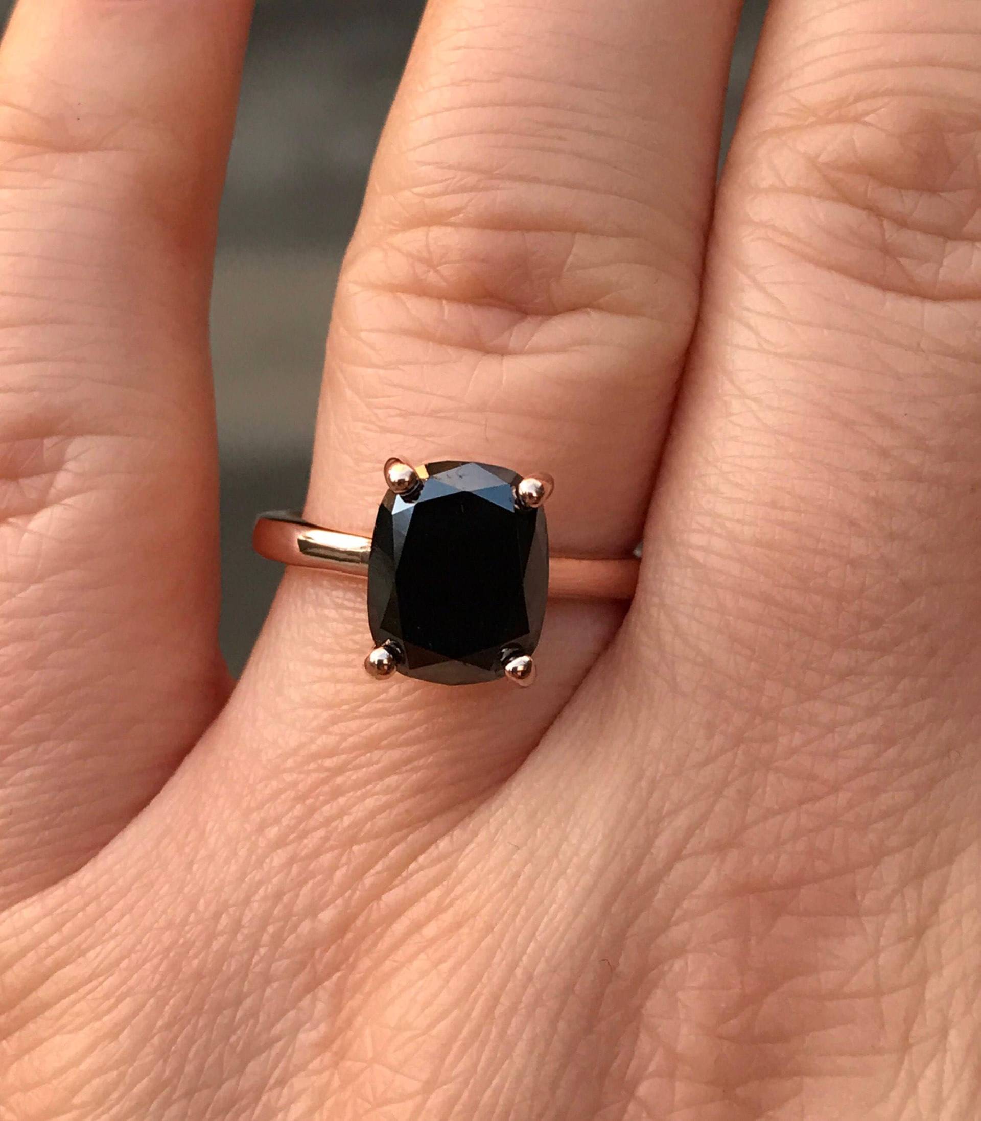 10x8mm Kissenschliff Echter Schwarzer Diamant Verlobungsring 14K Rosegold Trauring Marraige Edelstein Brautring Solitär -V1131 von JewelryArtworkByVick