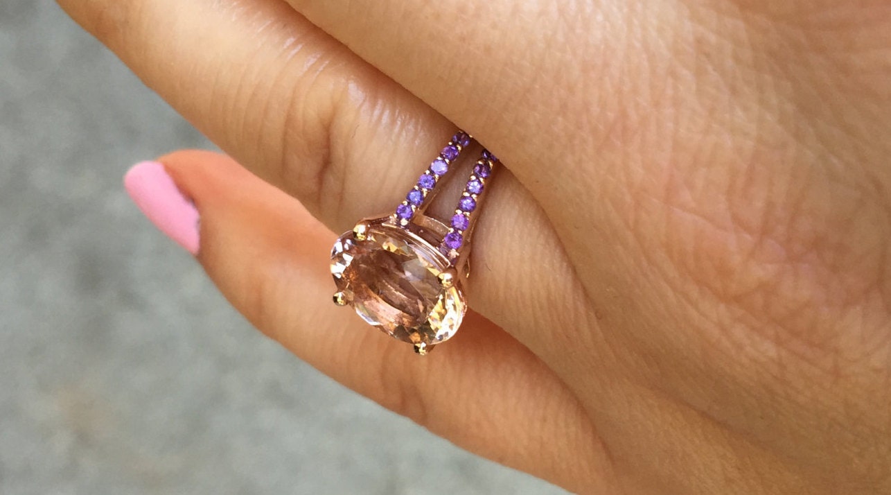 Amethyst Verlobungsring Oval Morganit Verlobung 14K Rose Gold Mit Februar Birthstone Original Feine Schmuck Edelsteine - V1099 von JewelryArtworkByVick