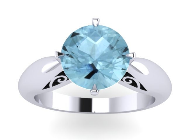 Aquamarin Verlobungsring 14 K Weißgold Solitär Ring Einzigartige Verlobungring Feinen Schmuck Filigranedelstein Einzigartig - V1150 von JewelryArtworkByVick