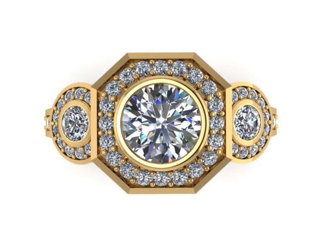 Art-Deco-Diamant-Verlobungsring Ehering 14 K Gelbgold Ring Mit 6mm Für Immer Ein Moissanite Center Einzigartige Braut Set Einzigartig - V1111 von JewelryArtworkByVick