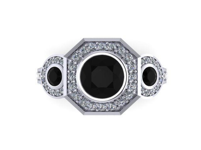 Art-Deco-Verlobungsring Natürliche Schwarze Diamant Zentrum Weiß Diamanten Verlobungsring Vintage Drei Stein Ring 14K Weißgold Schmuck -V1111 von JewelryArtworkByVick