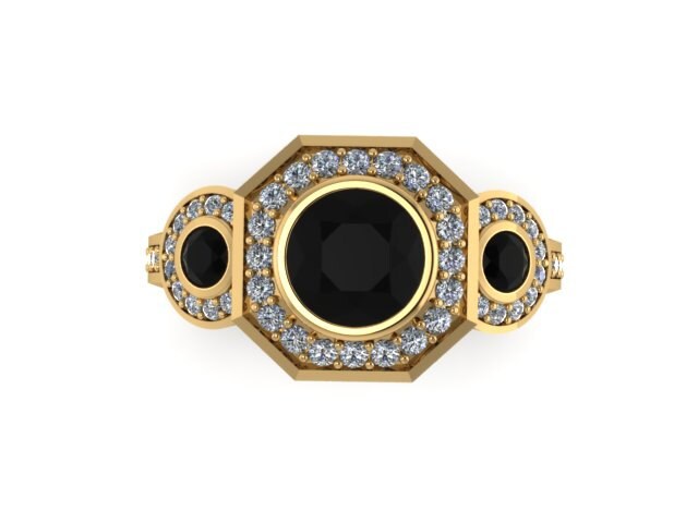 Art-Deco-Verlobungsring Natürliche Schwarze Diamant Zentrum Weiß Diamanten Vintage Drei Stein Ring 14K Gelbgold Feine Schmuck Edelsteine -V1111 Art-Deco-Verlobungsring Natürliche Schwarze Diamant Zentrum Weiß Diamanten Vintage Drei Stein Ring 14K Gelbgold Feine Schmuck Edelsteine -V1111 von JewelryArtworkByVick