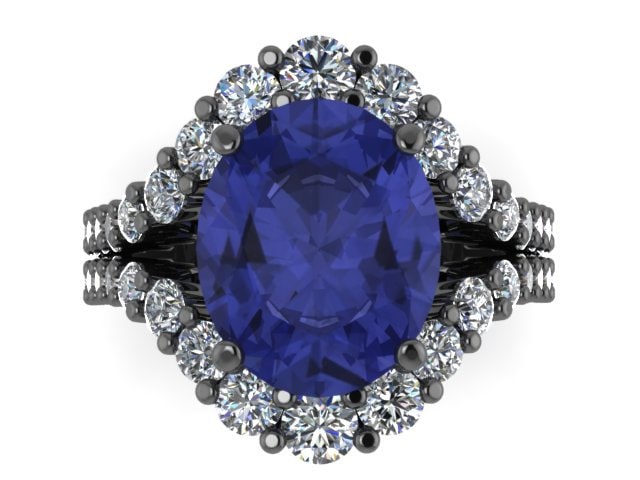 Blaue Saphir Verlobungsring 14 K Schwarz Gold Oval Zentrum Natürliche Weiße Diamant Ring Benutzerdefinierte Schmuck Geschenke Für Ihre von JewelryArtworkByVick