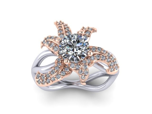 Blume Lily Diamant Verlobungsring Charles & Colvard Für Immer Brillante Moissanite Center Ungewöhnliche 14K Rose Und Weißgold Verlobung - V1124 Blume Lily Diamant Verlobungsring Charles & Colvard Für Immer Brillante Moissanite Center Ungewöhnliche 14K Rose Und Weißgold Verlobung - V1124 von JewelryArtworkByVick