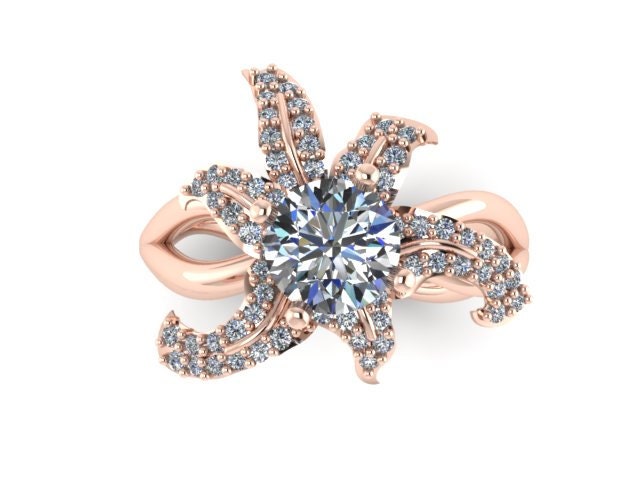 Blume Lily Diamant Verlobungsring Charles & Colvard Für Immer Ein Moissanite Center Ungewöhnliche 14K Rose Gold Urlaub - V1124 Blume Lily Diamant Verlobungsring Charles & Colvard Für Immer Ein Moissanite Center Ungewöhnliche 14K Rose Gold Urlaub - V1124 von JewelryArtworkByVick