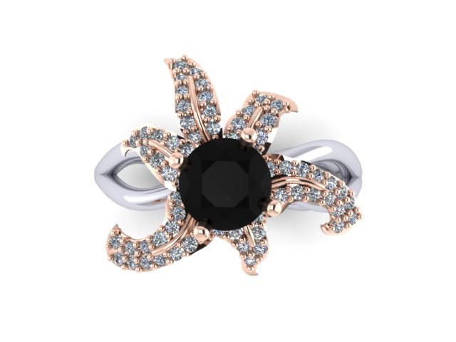 Blume Lily Natürliche Schwarze Diamant Verlobungsring Zentrum Ungewöhnliche 14K Rose Und Weißgold Damen Schmuck Konflikt Frei Echt - V1124 Blume Lily Natürliche Schwarze Diamant Verlobungsring Zentrum Ungewöhnliche 14K Rose Und Weißgold Damen Schmuck Konflikt Frei Echt - V1124 von JewelryArtworkByVick